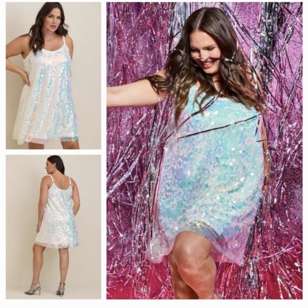 NWT Torrid White Iridescent Sequin Party Dress Size 00/M